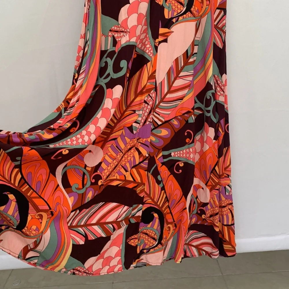 Saint + Sofia Jocelyn Cap Sleeve V-Neck Midi Dress Paisley Retro Red Palm Size 4 - Picture 16 of 16